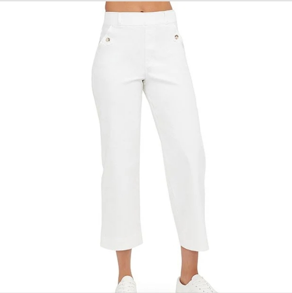SPANX Stretch Twill Cropped Wide Leg Bright White Khaki Pants Size M